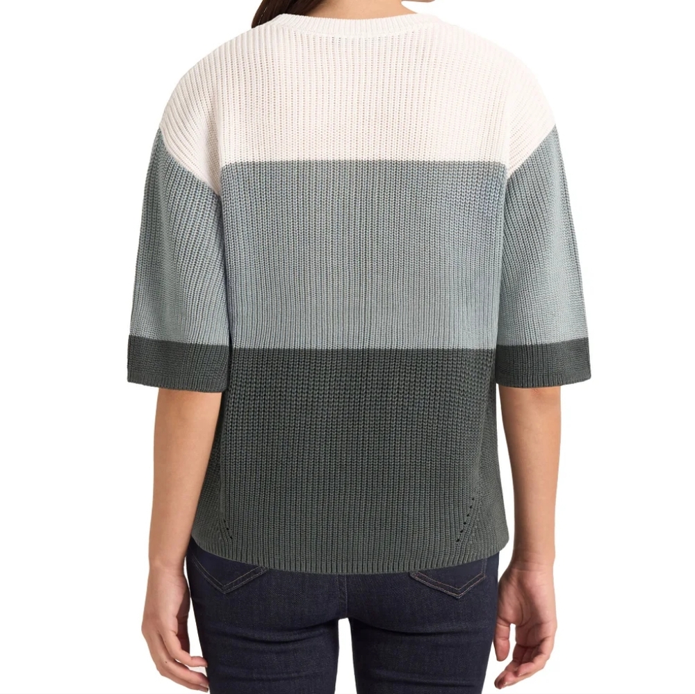 Matty M Women's Elbow Sleeve Colorblock Sweater - White and Green - Picture 3 of 5